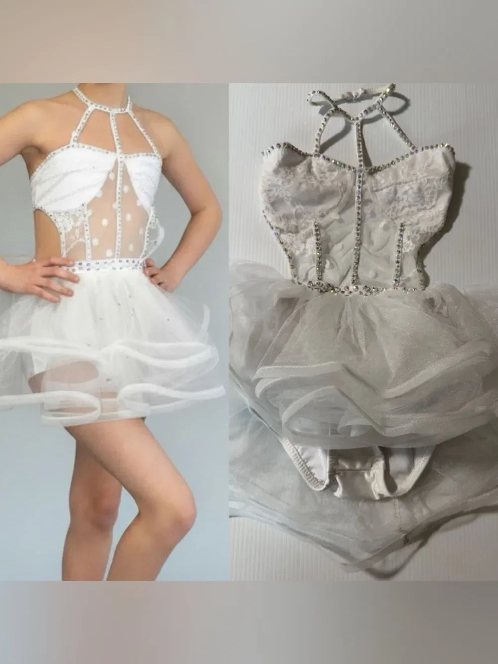 White custom solo Dance Costume bling lace wedding bridal chapel illusion MC chi